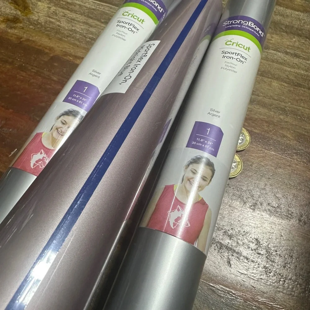 Cricut SportFlex Iron-On Vinyl Bundle Silver Midnight Blue Rose Gold 3 Rolls